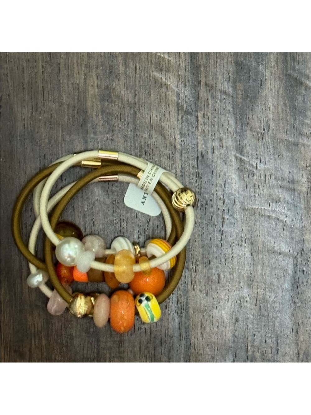 Anthropologie large mixed Beaded Hair Ties - Brown and Cream